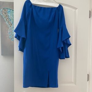 Cobalt blue, very fitted dress.